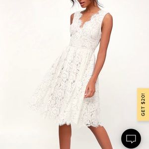 Lulu’s Love Swept White Lace Midi Skater Dress size M